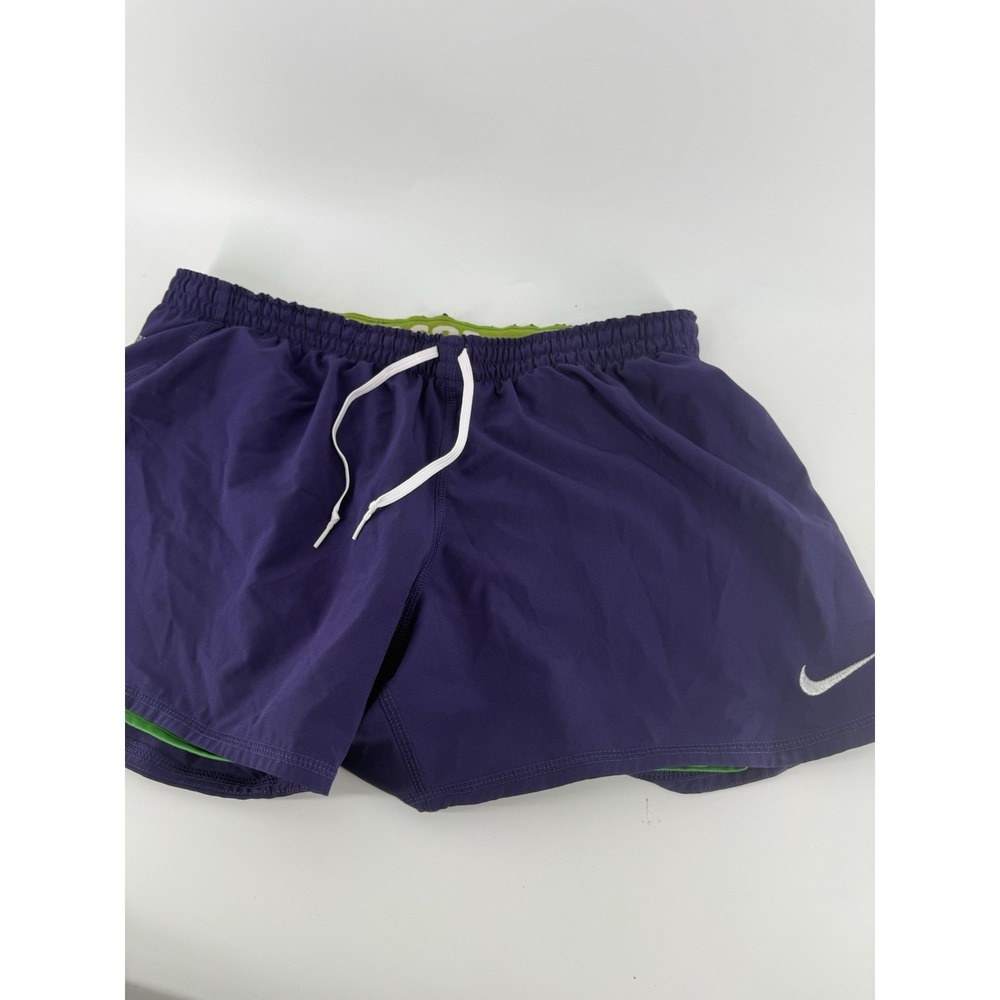 Nike Dri-FIT 2-in-1 Running Shorts Women's Large Purple Green Built-In Liner - Picture 3 of 7